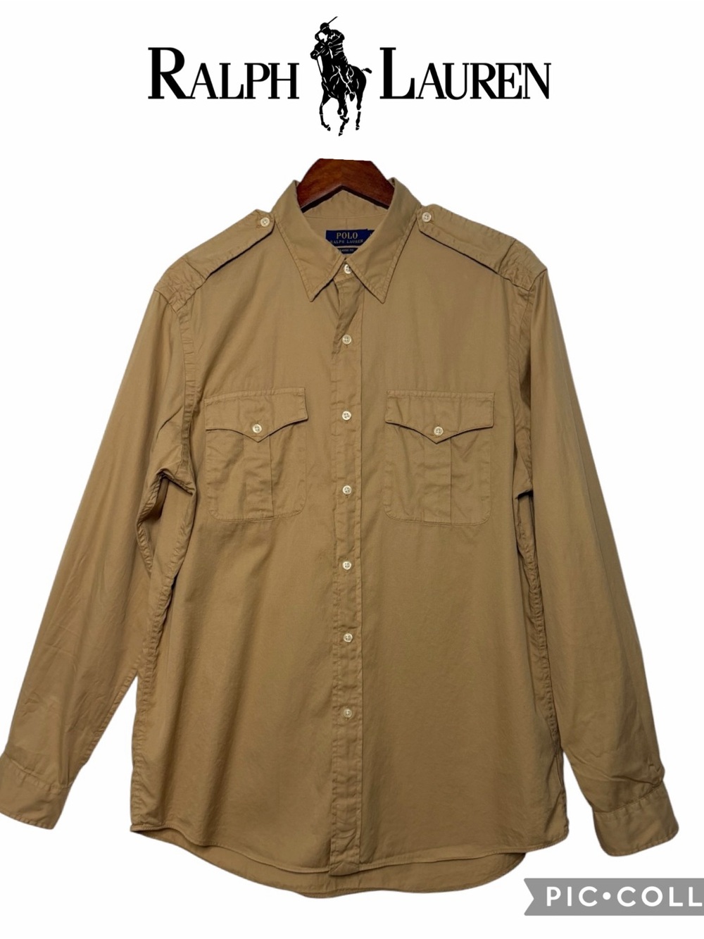 Polo Ralph Lauren Classic Fit military style long sleeve shirt khaki size L